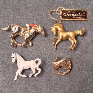 Vintage Horse Brooch Bundle (4) FO Jockey Horse Shoe